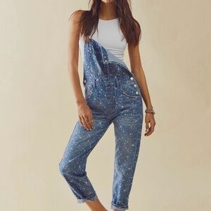 We The Free Ziggy Bleach-Splatter Denim Overalls size Medium
